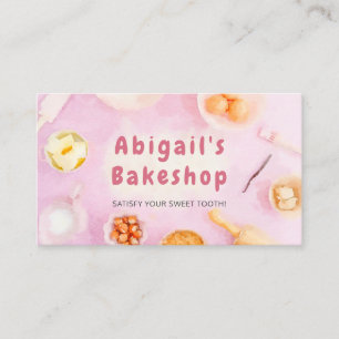 Bakery Business Card - Cute Pink Pastel Watercolor