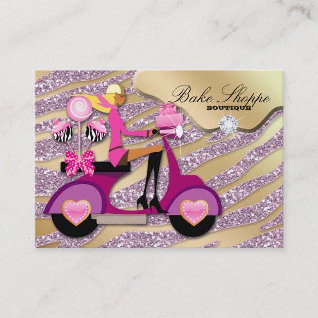 Bakery Business Card Zebra Pink Cake Pops (Front)