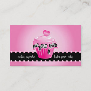 Bakery Business Card Zebra Pink Cupcake Heart