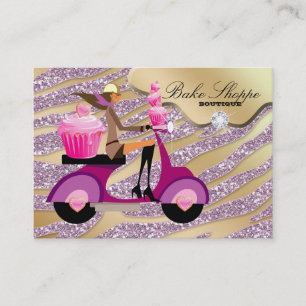 Bakery Business Card Zebra Pink Gold Sparkle