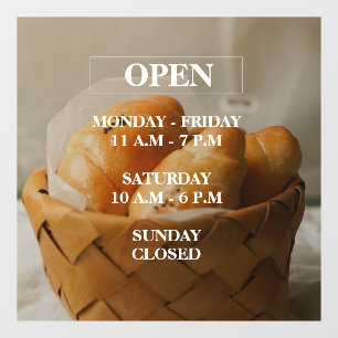 Bakery Business Hours Window Cling