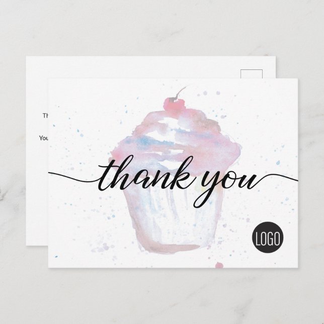 Bakery Business logo Watercolor Cupcake Cute  Postcard (Front/Back)