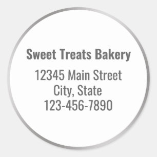 Bakery Business Name Silver White Address Phone No Classic Round Sticker
