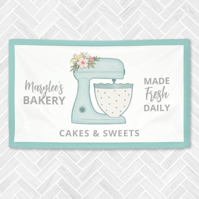 Bakery Business Pastry Chef Banner (A cute blue mixer bakery banner. Great for a small business.)