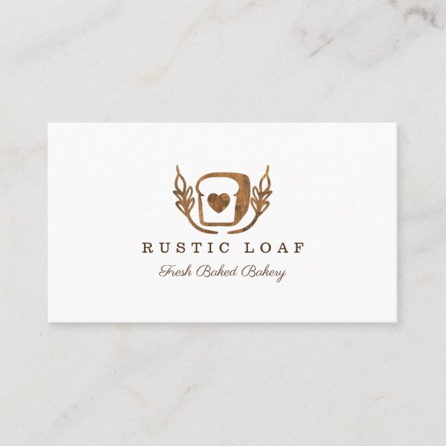 Bakery Business Rustic Woodgrain Loaf Of Bread Business Card (Front)