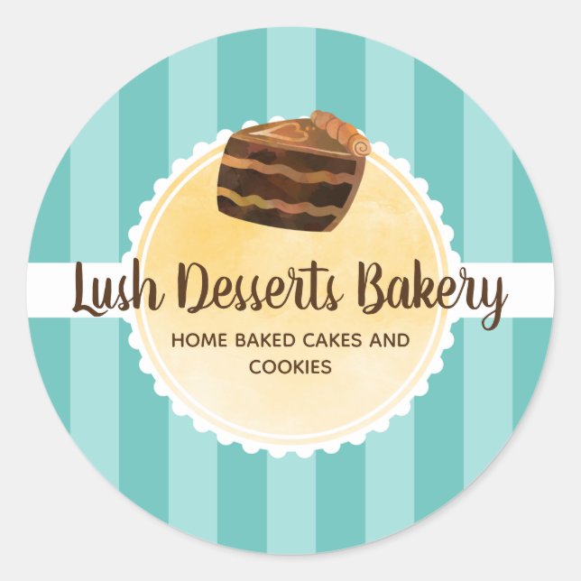 Bakery Business Teal Blue Cake Bakery Packaging Classic Round Sticker (Front)