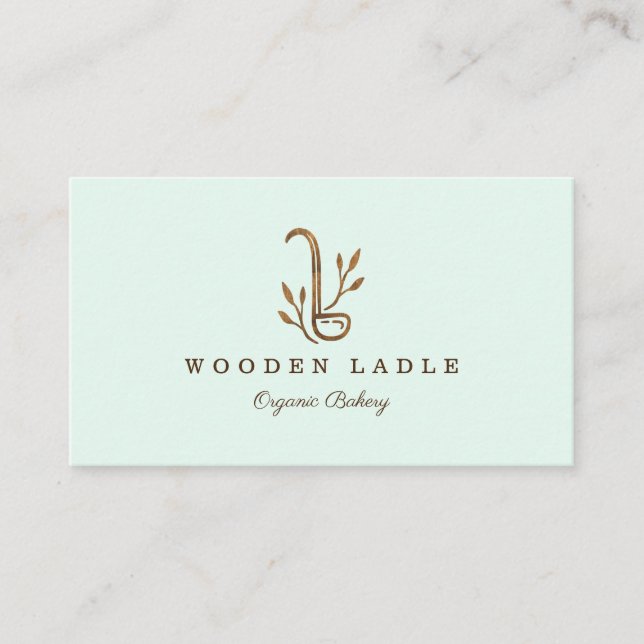 Bakery Business Wooden Ladle & Floral Logo Busine Card (Front)