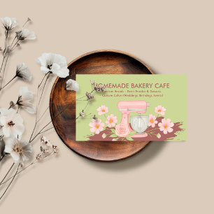 Bakery Cafe Cake Maker Homemade Food Logo Green Business Card