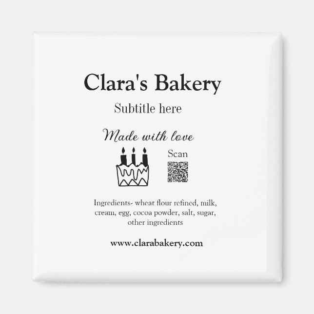 Bakery cake add ingredients made with love q r  magnet (Front)