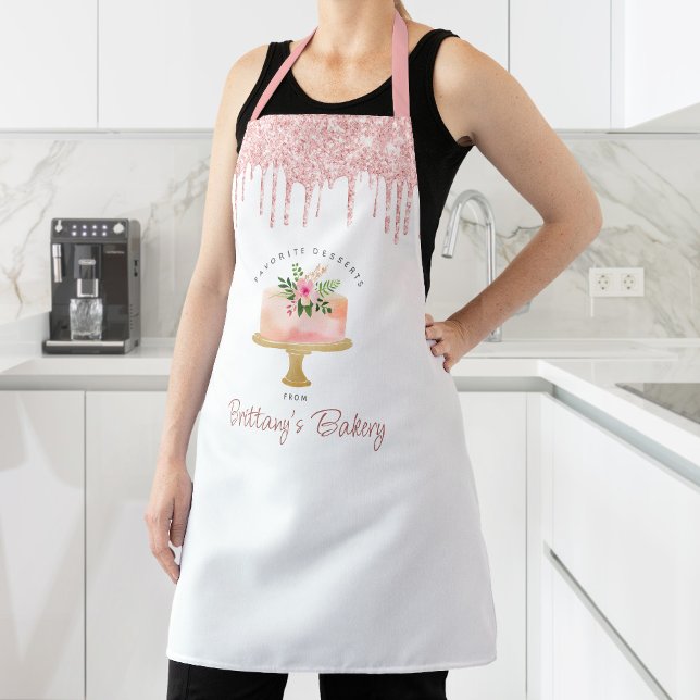 Bakery Cake Blush Pink Glitter Drip Pastry Dessert Apron (Creator Uploaded)