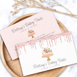 Bakery Cake Blush Pink Glitter Drip Pastry Dessert Business Card