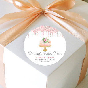 Bakery Cake Blush Pink Glitter Drip Pastry Dessert Classic Round Sticker