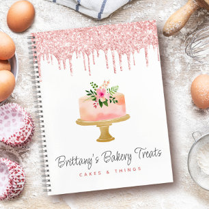 Bakery Cake Blush Pink Glitter Drip Pastry Dessert Notebook