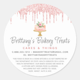 Bakery Cake Blush Pink Glitter Drips Dessert Legal Classic Round Sticker