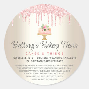 Bakery Cake Blush Pink Glitter Drips Gold Legal Classic Round Sticker