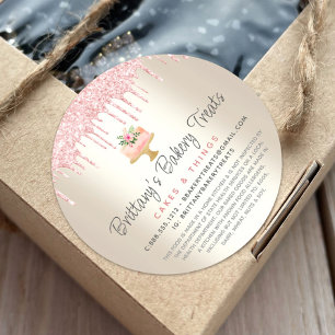 Bakery Cake Blush Pink Glitter Drips Gold Legal Classic Round Sticker