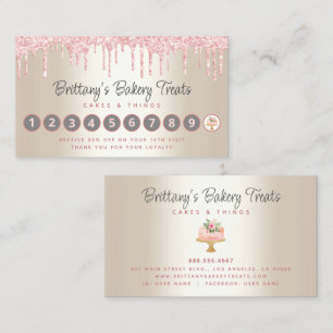 Bakery Cake Blush Pink Glitter Drips on Gold Ombre Loyalty Card