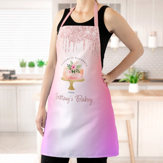 Bakery Cake Blush Pink Glitter Drips Rainbow Ombre Apron (Creator Uploaded)
