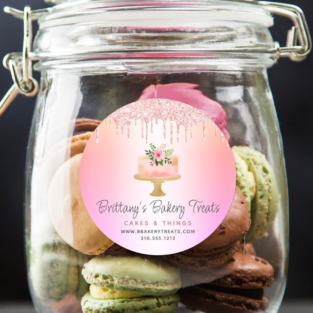 Bakery Cake Blush Pink Glitter Drips Rainbow Ombre Classic Round Sticker (Creator Uploaded)