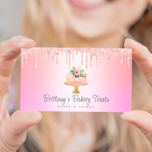 Bakery Cake Blush Pink Orange Ombre Glitter Drips Business Card