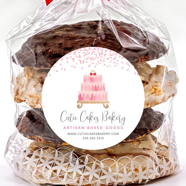 Bakery Cake Blush Pink Sprinkles Pastry Dessert Classic Round Sticker (Creator Uploaded)