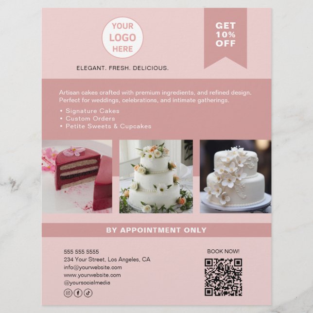 Bakery Cake Custom Logo Pink Business Flyer (Front)