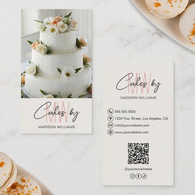 Bakery Cake Custom Monogram Logo Business Card (Bakery Cake Custom Monogram Logo Business Card)