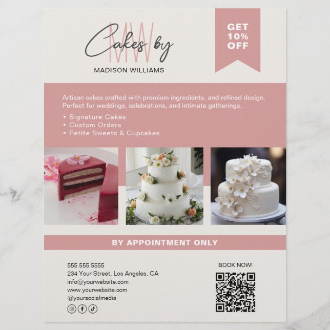 Bakery Cake Custom Monogram Logo Business Flyer (Front)