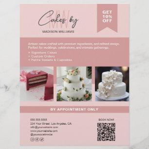 Bakery Cake Custom Monogram Logo Business Pink Flyer