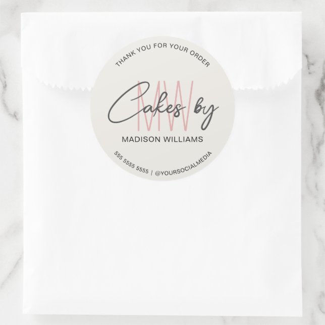 Bakery Cake Custom Monogram Logo Classic Round Sticker (Bag)