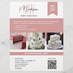 Bakery Cake Custom Monogram Logo White Pink Flyer