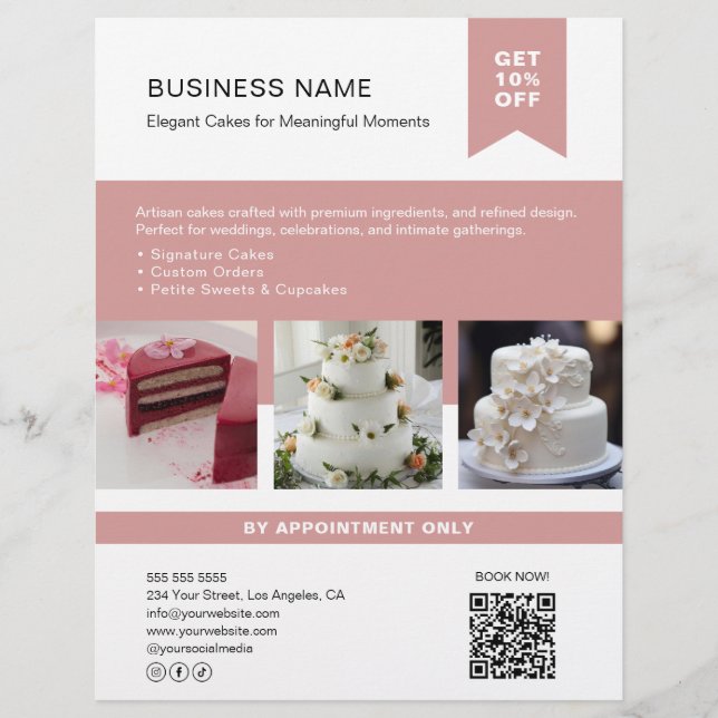 Bakery Cake Custom Photo QR Flyer (Front)