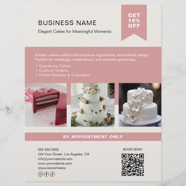 Bakery Cake Custom Photo QR Flyer (Front)