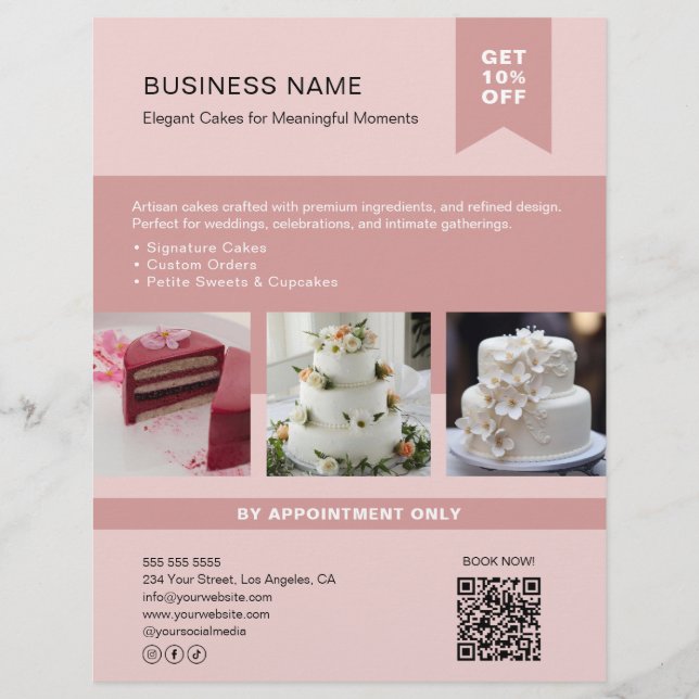 Bakery Cake Custom Photo QR Pink Flyer (Front)