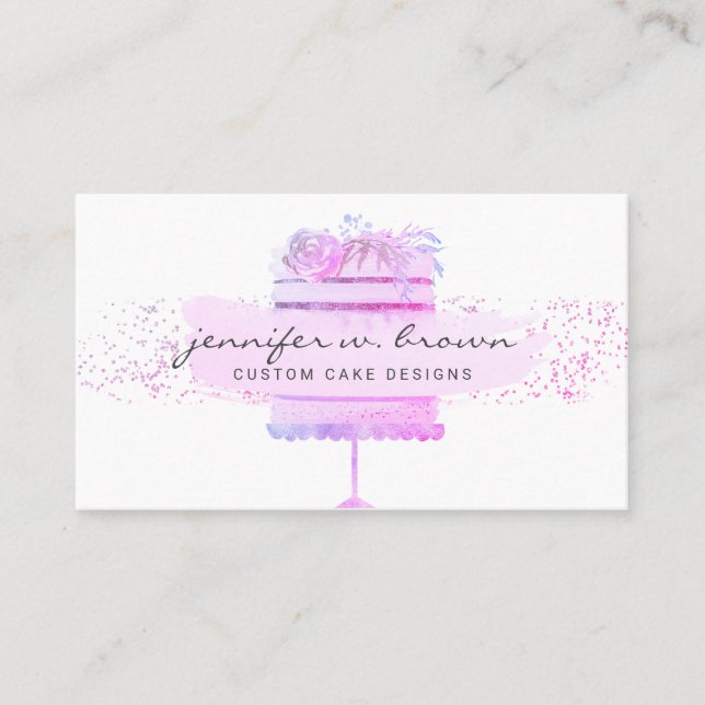 Bakery Cake Designer Glitter Purple Floral Business Card (Front)