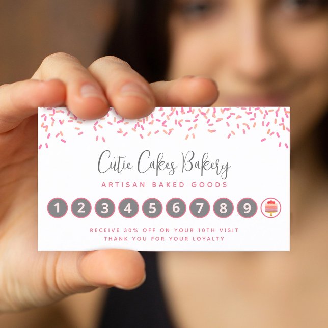 Bakery Cake Pink Coral Sprinkles Pastry Chef Chic Loyalty Card (Creator Uploaded)