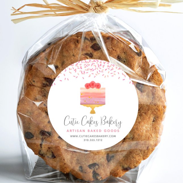 Bakery Cake Pink Ombre Sprinkles Pastry Dessert Classic Round Sticker (Creator Uploaded)