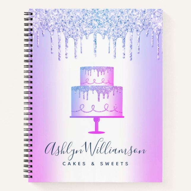 Bakery Cake Purple Glitter Drips Cake Pastry Chef  Notebook (Front)