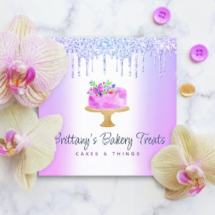 Bakery Cake Purple Glitter Drips Pastry Dessert Square Business Card
