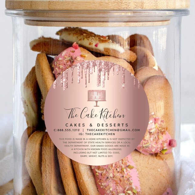 Bakery Cake Rose Gold Copper Glitter Drips Legal Classic Round Sticker (Creator Uploaded)