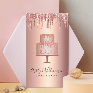 Bakery Cake Rose Gold Copper Glitter Drips Pastry Business Card