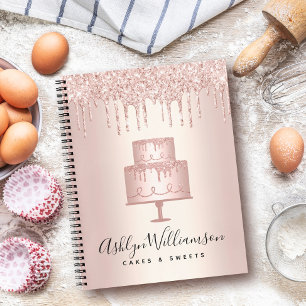 Bakery Cake Rose Gold Glitter Drips Pastry Chef  Notebook
