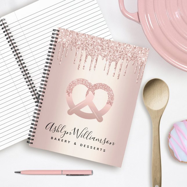 Bakery Catering Pastry Chef Rose Gold Glitter Drip Notebook (Creator Uploaded)
