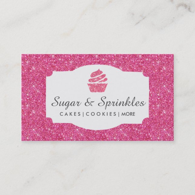 Bakery & Catering Pink Glitter Business Cards (Front)