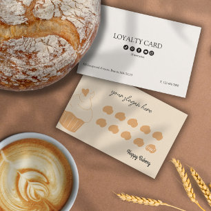 Bakery Chef Beige Muffins Add Logo Script Font Loyalty Card