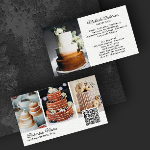 Bakery/Chef/Catering 4-Photo QR Code Modern Script Business Card