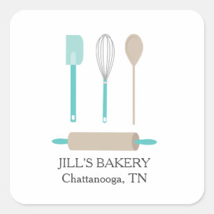 Bakery Chef Teal Kitchen Tools Food Business Square Sticker