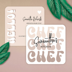 Bakery Chef Trendy Retro Beige Modern Catering Square Business Card