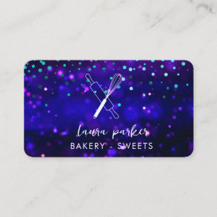 Bakery Chef with Whisk Rolling Pin Purple Blue Business Card