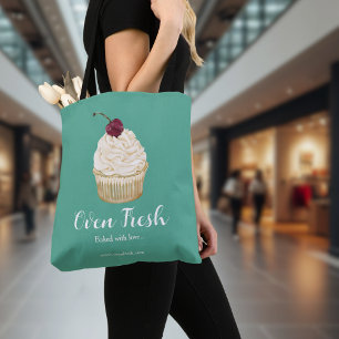 Bakery Cherry Cupcake Pastry Chef Green Tote Bag